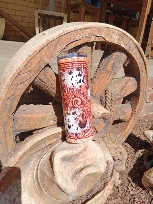 Tooled Leather and Cowhide Tumbler